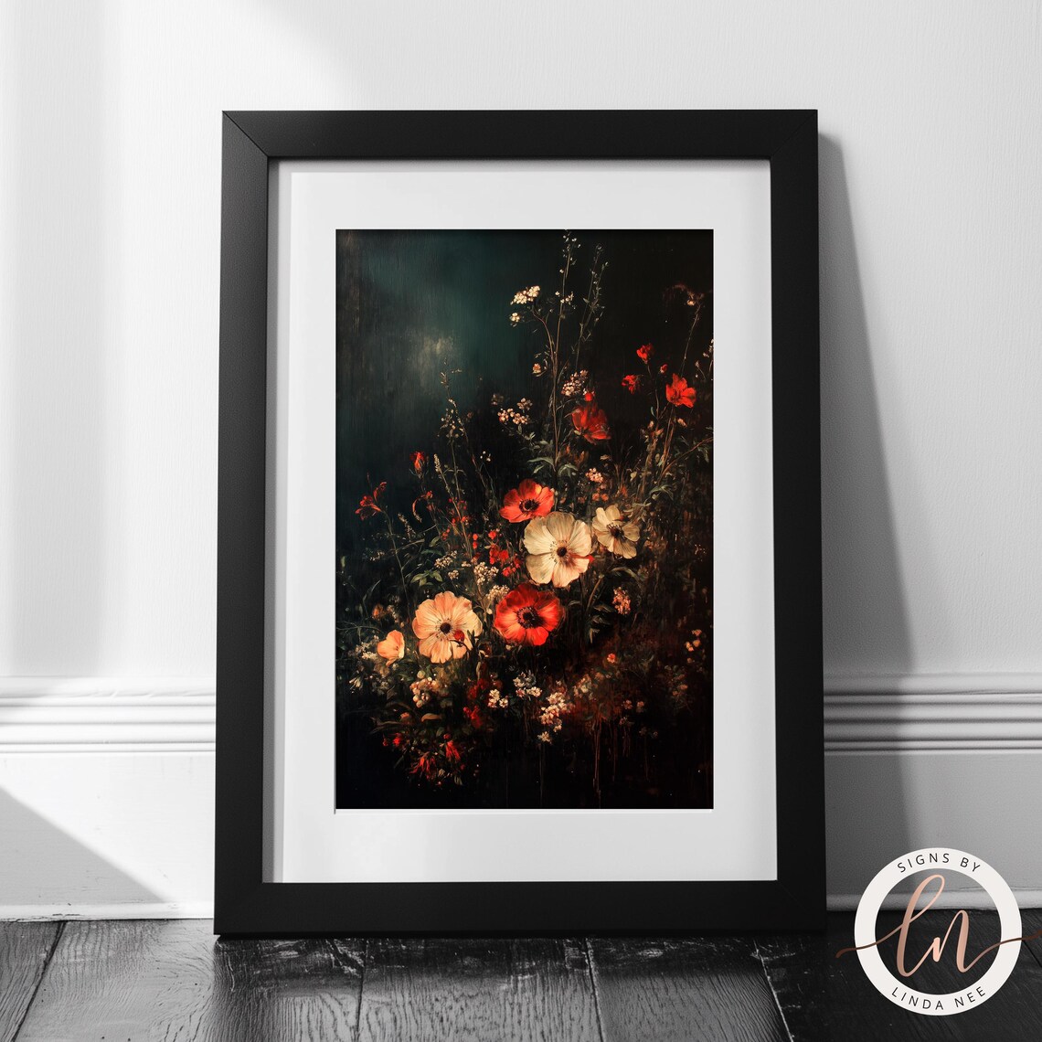 Dark Floral Painting, Vintage Moody Wall Art Print - Image 4