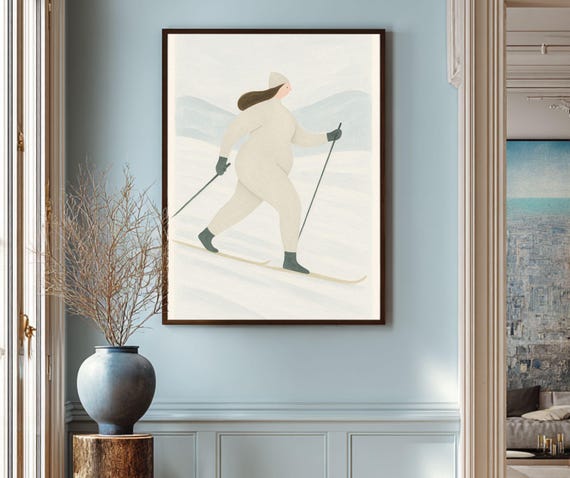 Ski Wall Art Woman, Funny Winter Sports Poster