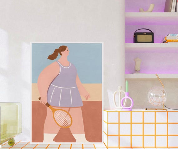 Minimalist Tennis Girl Art Print Abstract Woman Sports Poster