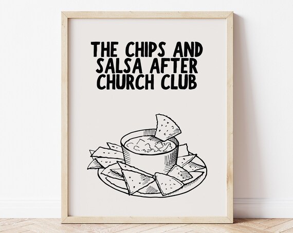 The Chips and Salsa After Church Club Funny Retro Kitchen Sketch Poster