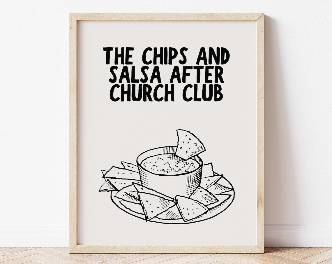 The Chips and Salsa After Church Club Funny Retro Kitchen Sketch Poster