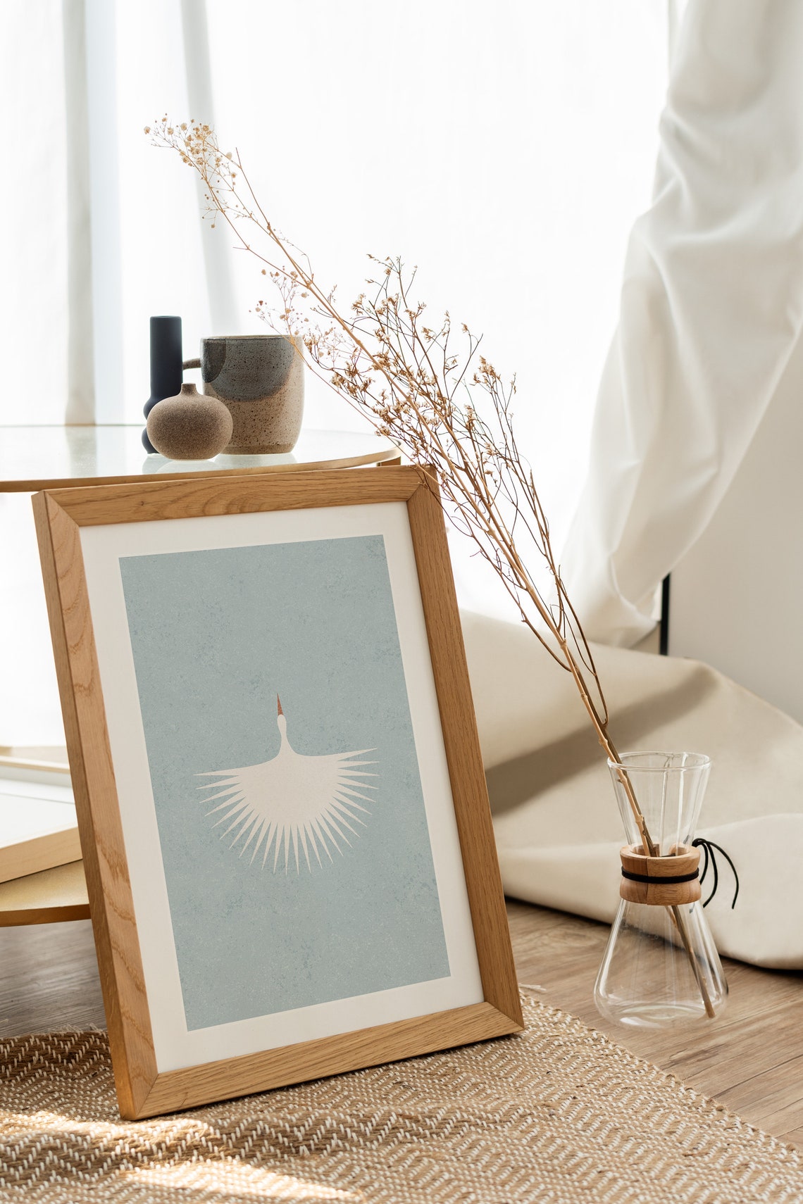 White Bird Spreading Wings on Blue Minimalist Nature Poster Artwork - Image 2