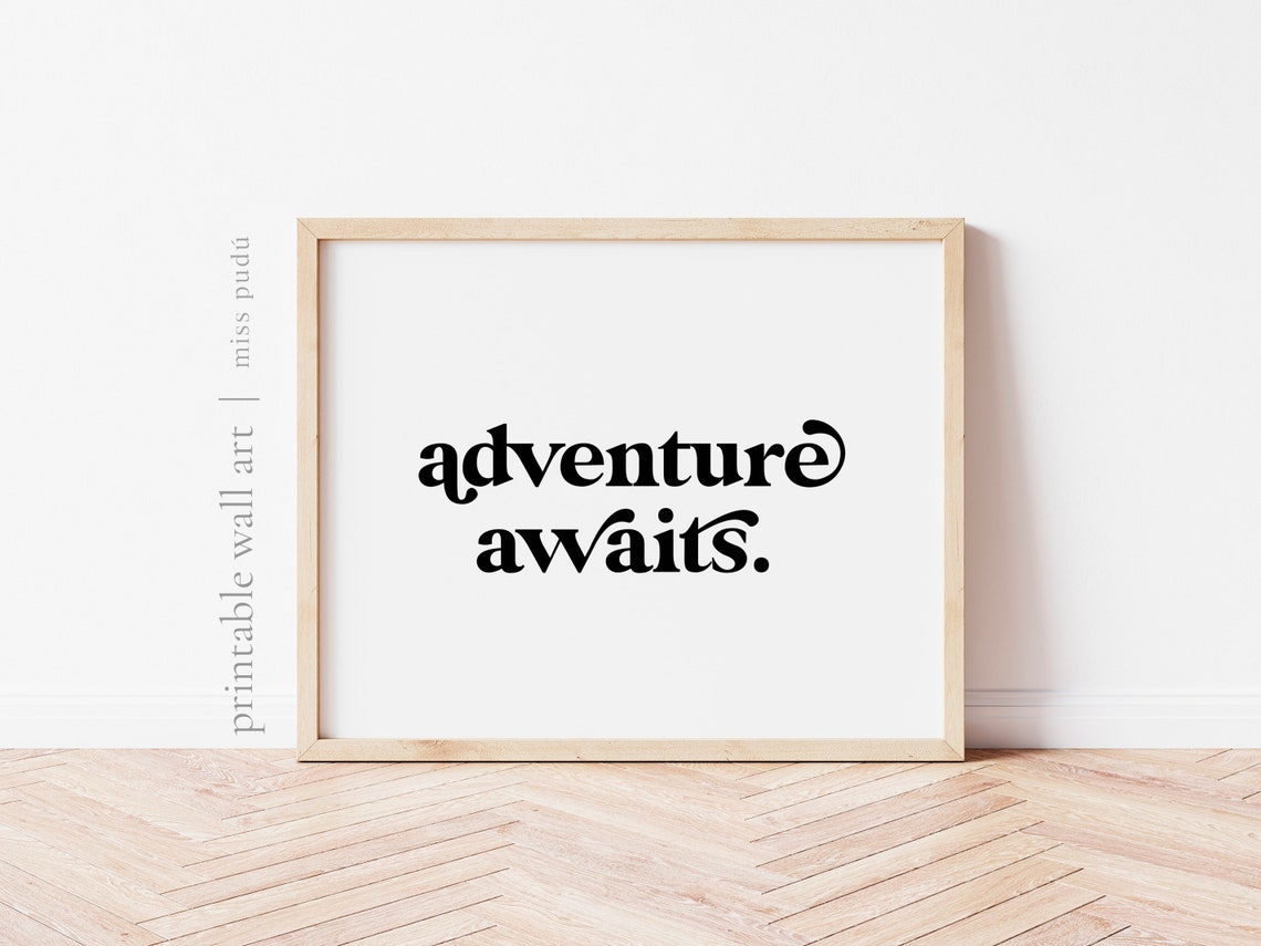 Adventure Awaits Bold Typography Wanderlust Travel Quote Wall Art
