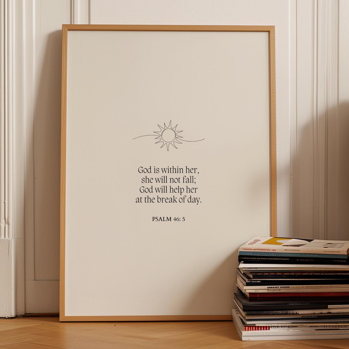 Psalm 46:5 God Is Within Her Sunrise Line Art Scripture Poster