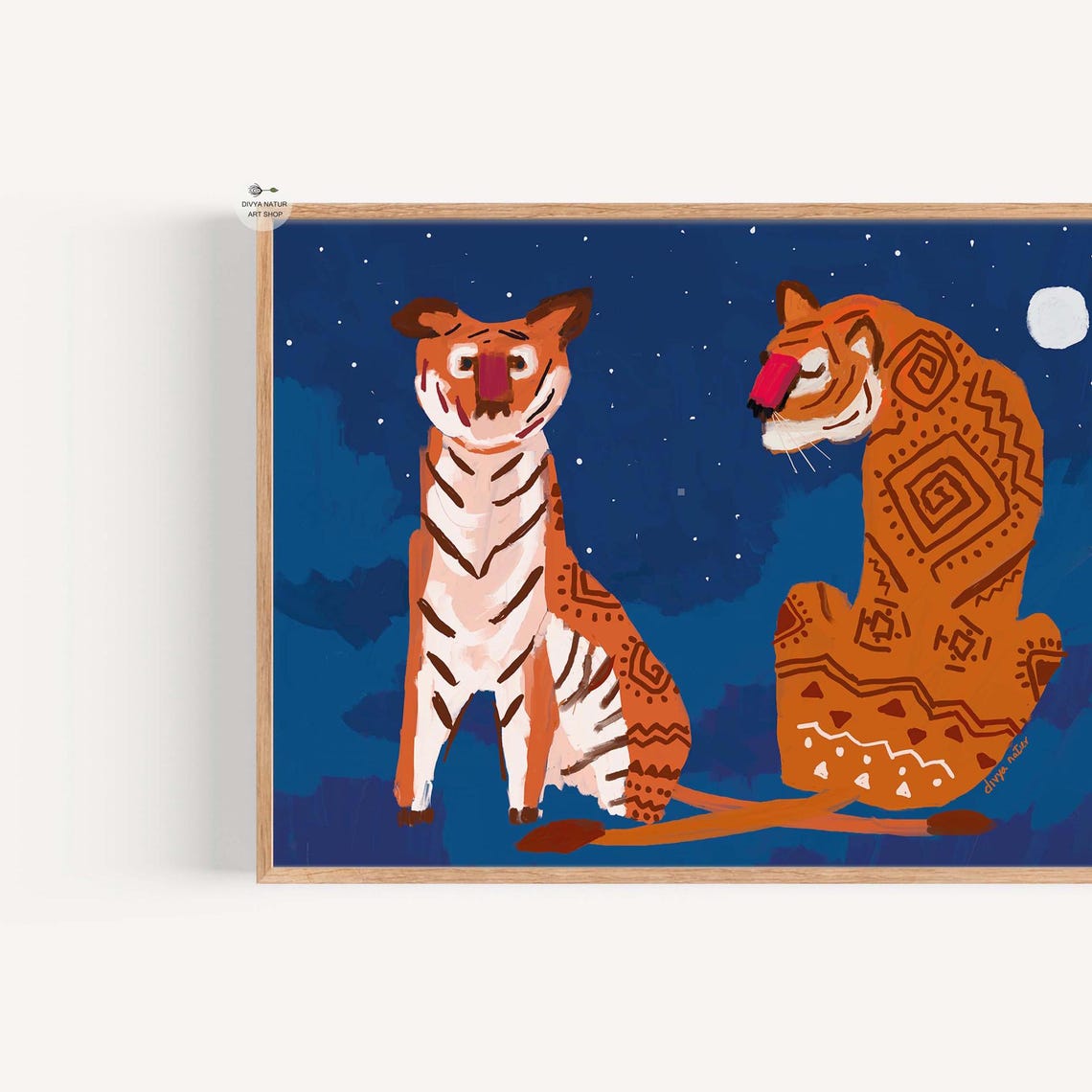 Tribal Tiger Art Print Boho Night Jungle Wall Decor