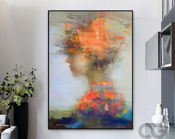 Fiery Orange Hair Woman Profile Flame Like Abstract Painted Portrait Poster