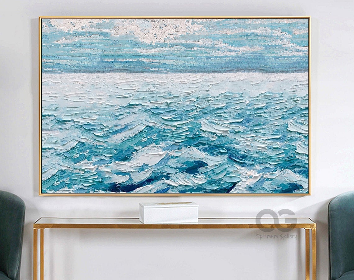 Turquoise Ocean Waves Impasto Textured Foamy Sea Close Up Beach Poster
