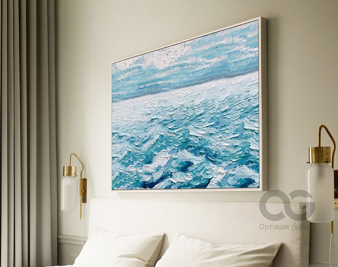 Turquoise Ocean Waves Impasto Textured Foamy Sea Close Up Beach Poster - Image 4