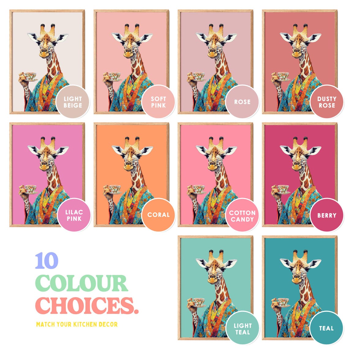 Elegant Giraffe in a Colorful Kimono Holding a Floral Teacup Poster - Image 5