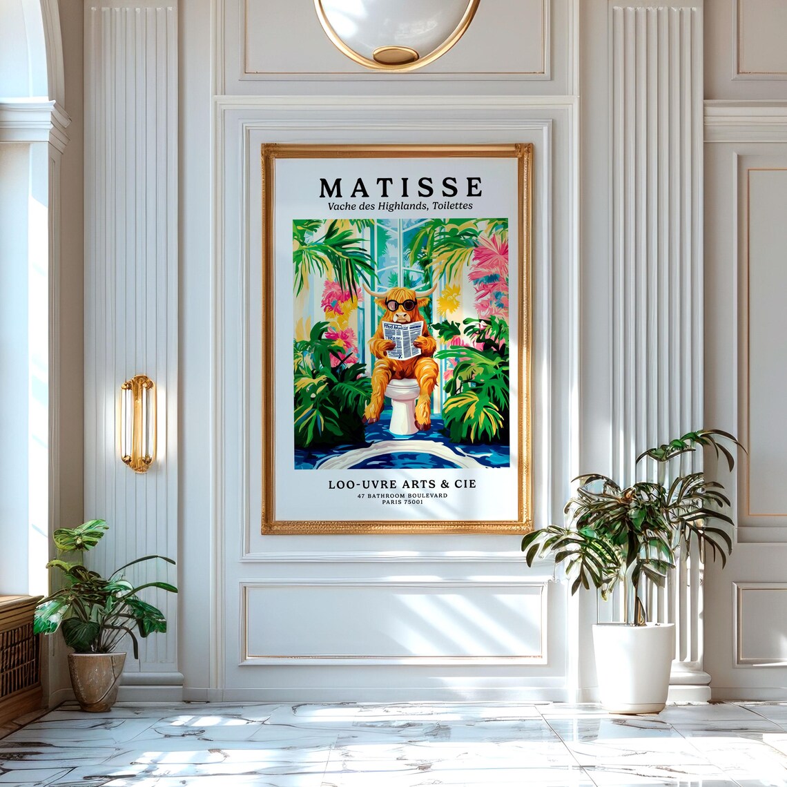 Matisse Style Highland Cow Reading on a Toilet Parody Art Poster - Image 3