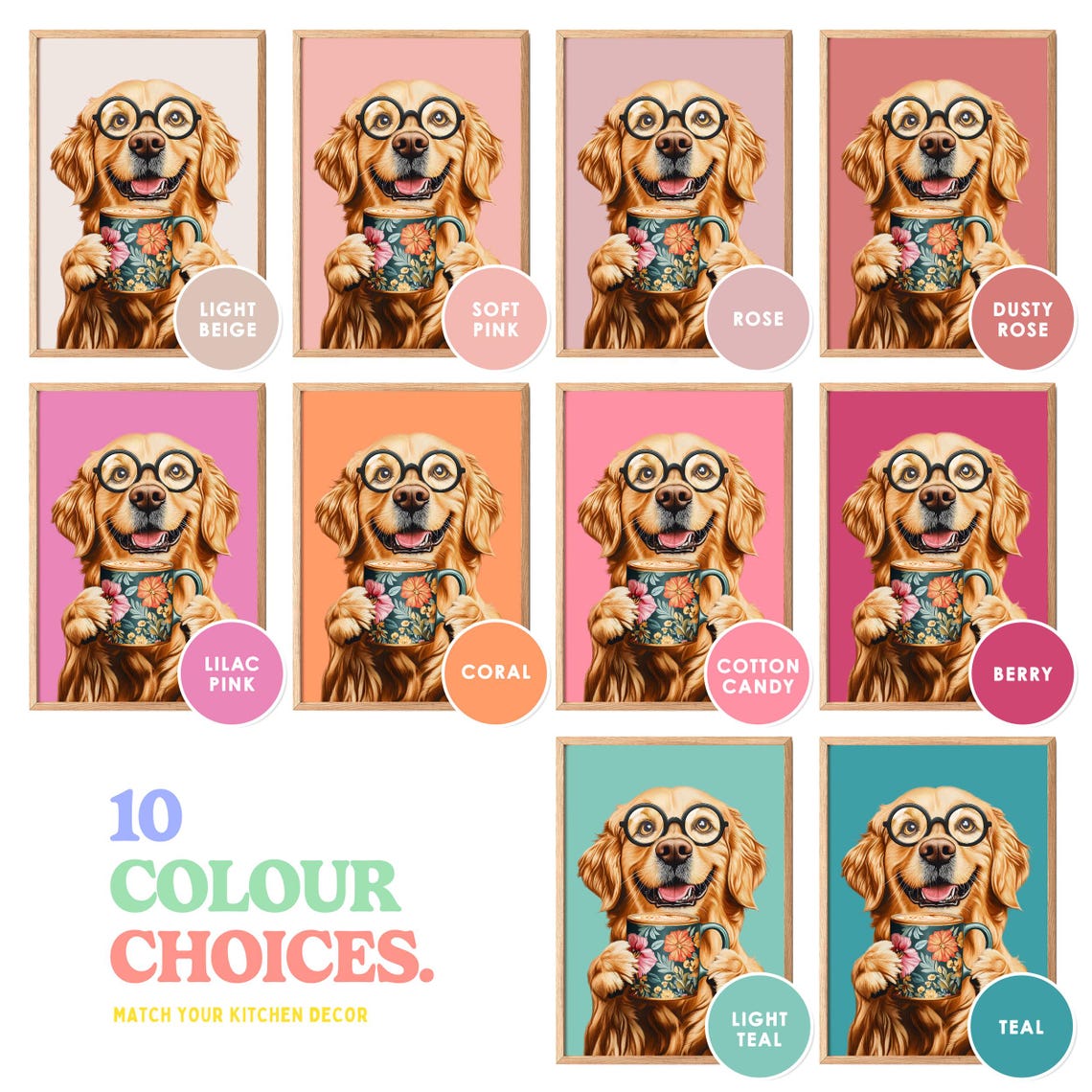 Golden Retriever Wearing Glasses Holding a Floral Coffee Mug Poster - Image 5