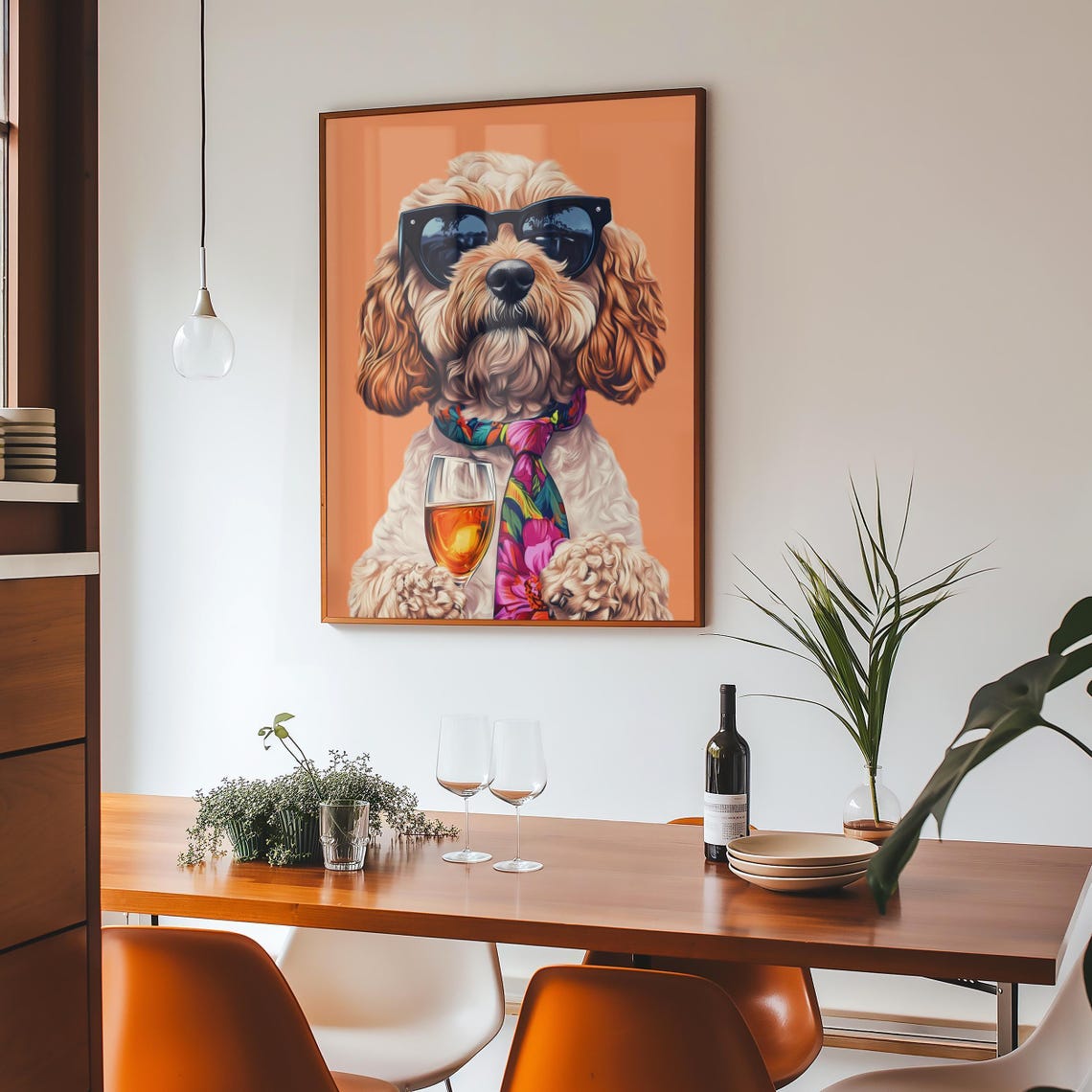 Cockapoo In Sunglasses Holding Wine Glass With Floral Tie Poster - Image 4
