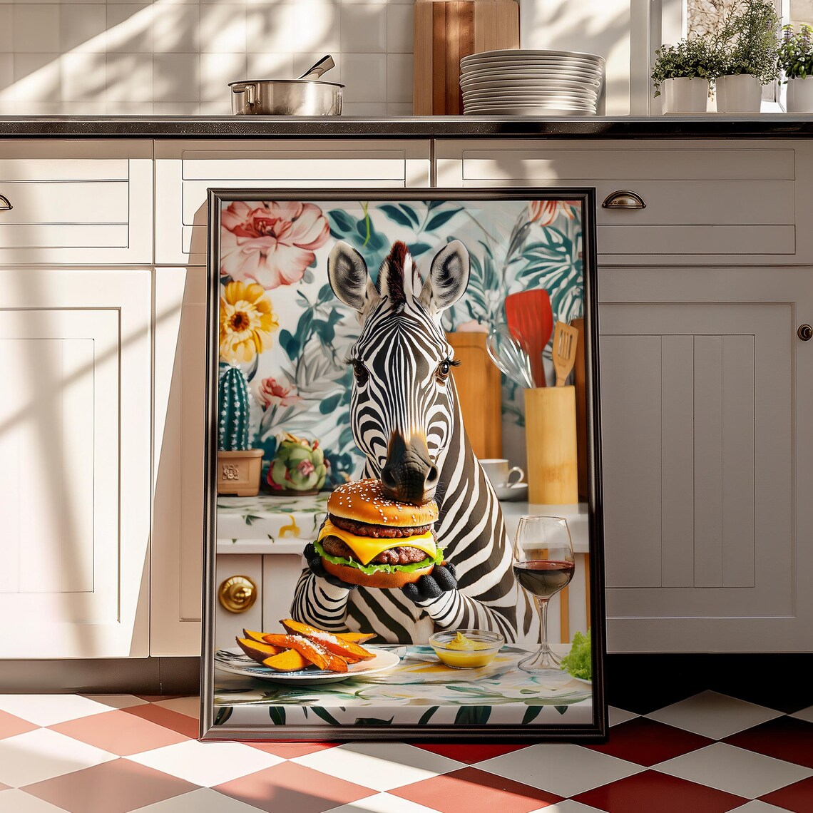 Zebra Eating A Burger, Humorous Kitchen Decor - Image 2