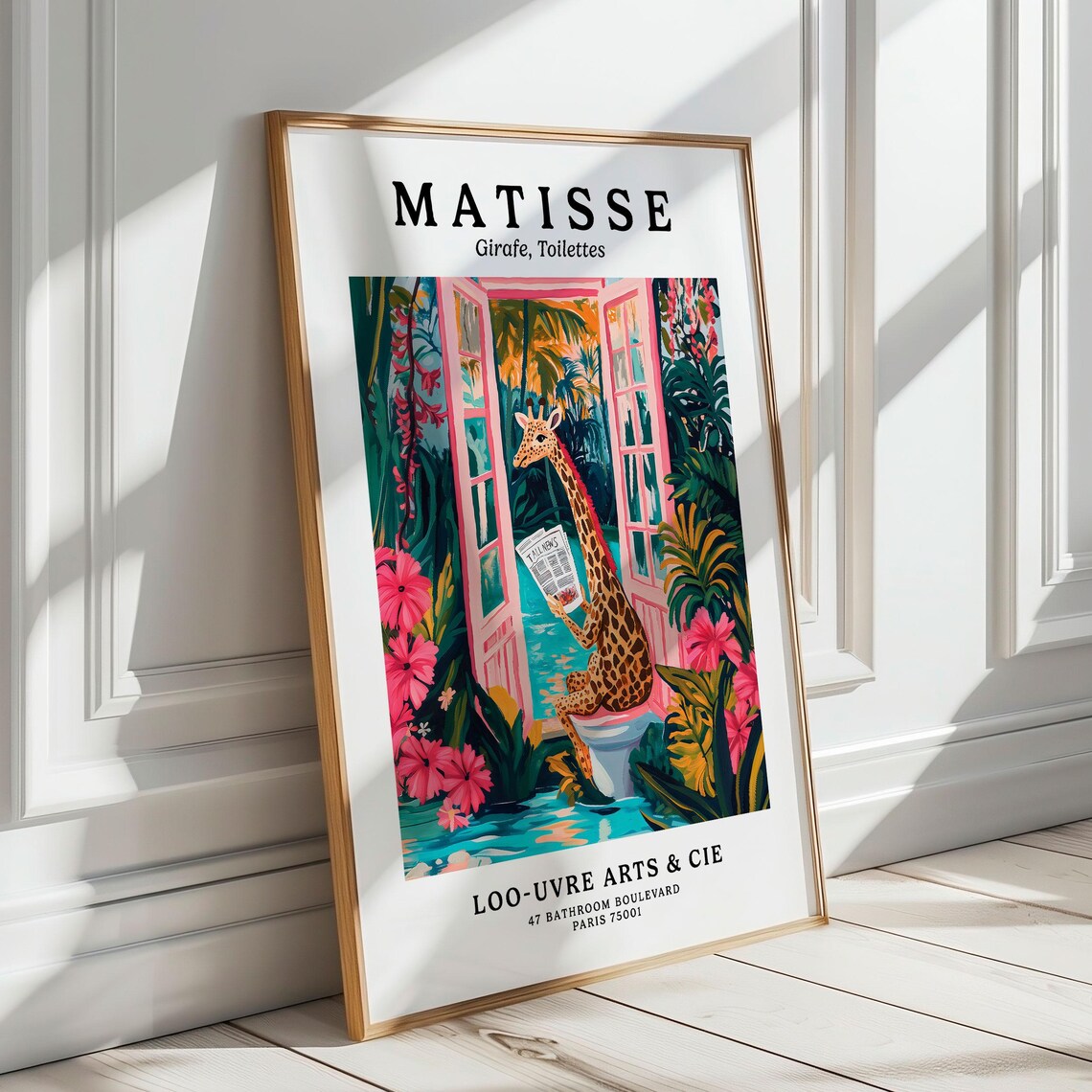 Matisse Style Giraffe Reading on a Pink Toilet Parody Art Poster - Image 7