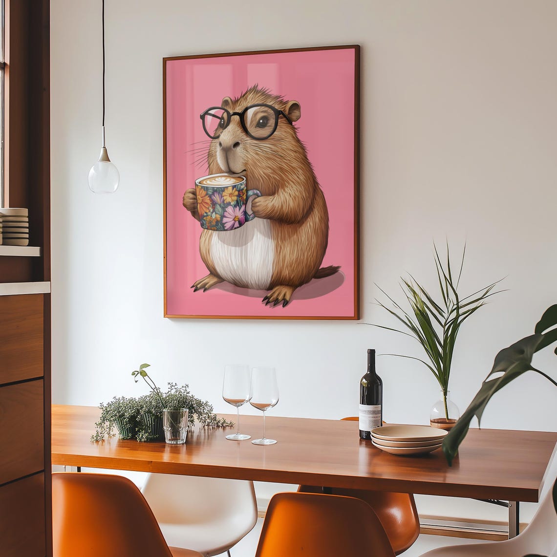 Capybara Drinking Coffee Wall Art Coffee Lover Print Capybara Gift Funny Capybara Poster Dining Room Kitchen Wall Decor Trendy Print - Image 4