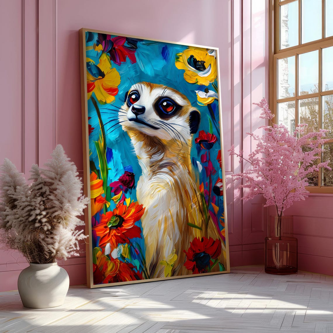 Meerkat in Bold Colorful Paint Surrounded by Bright Flowers Poster - Image 7