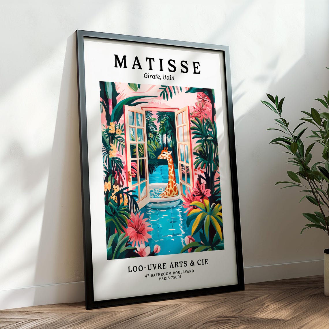 Matisse Style Giraffe Soaking in a Bubble Bath Parody Art Poster - Image 3