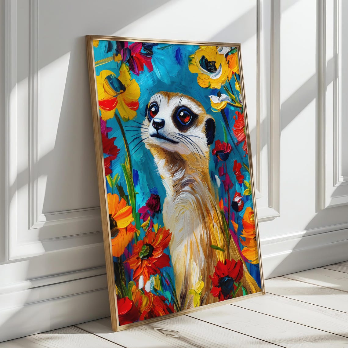 Meerkat in Bold Colorful Paint Surrounded by Bright Flowers Poster - Image 4