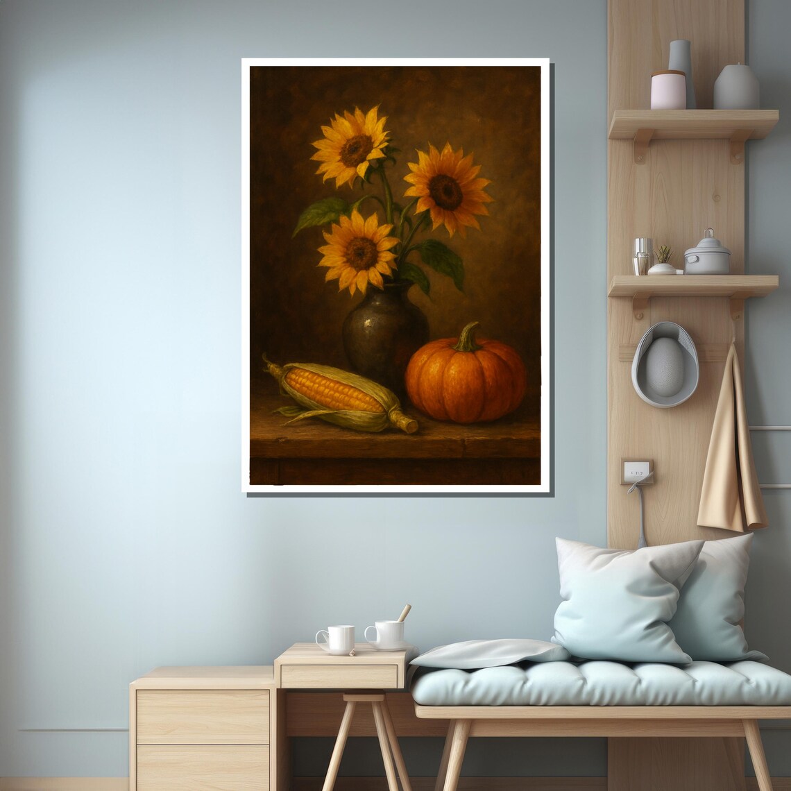 Rustic Sunflower and Harvest Still Life, Art Print - Image 3