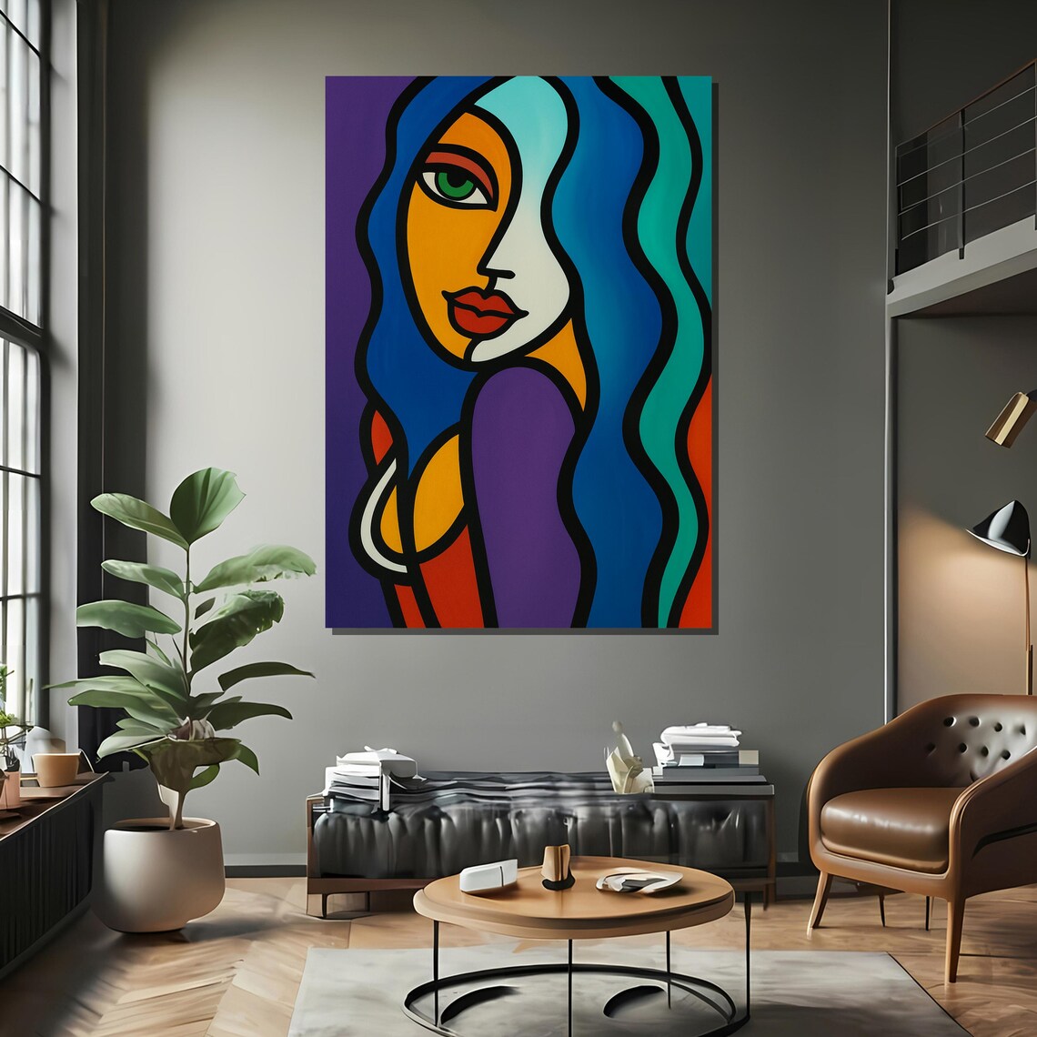 Colorful Abstract Woman With Blue Hair Art Print - Image 2