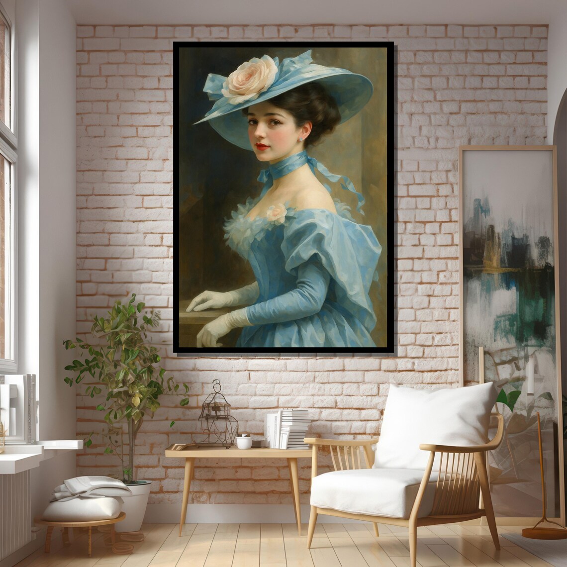 Elegant Lady In Blue Dress Art Print - Image 5