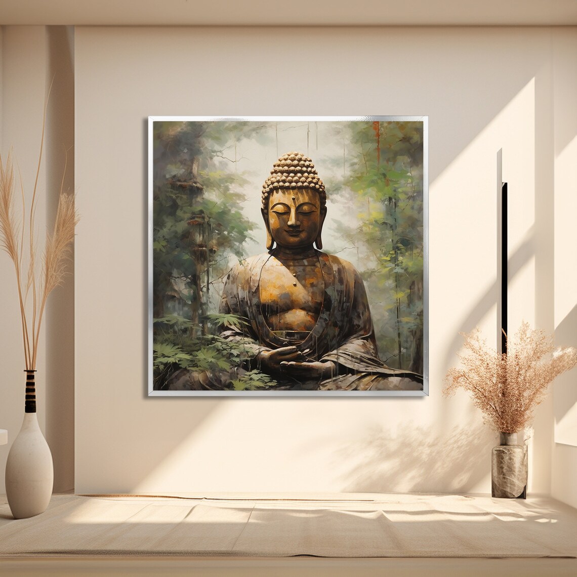 Serene Buddha in Forest, Tranquil Meditation Art - Image 2