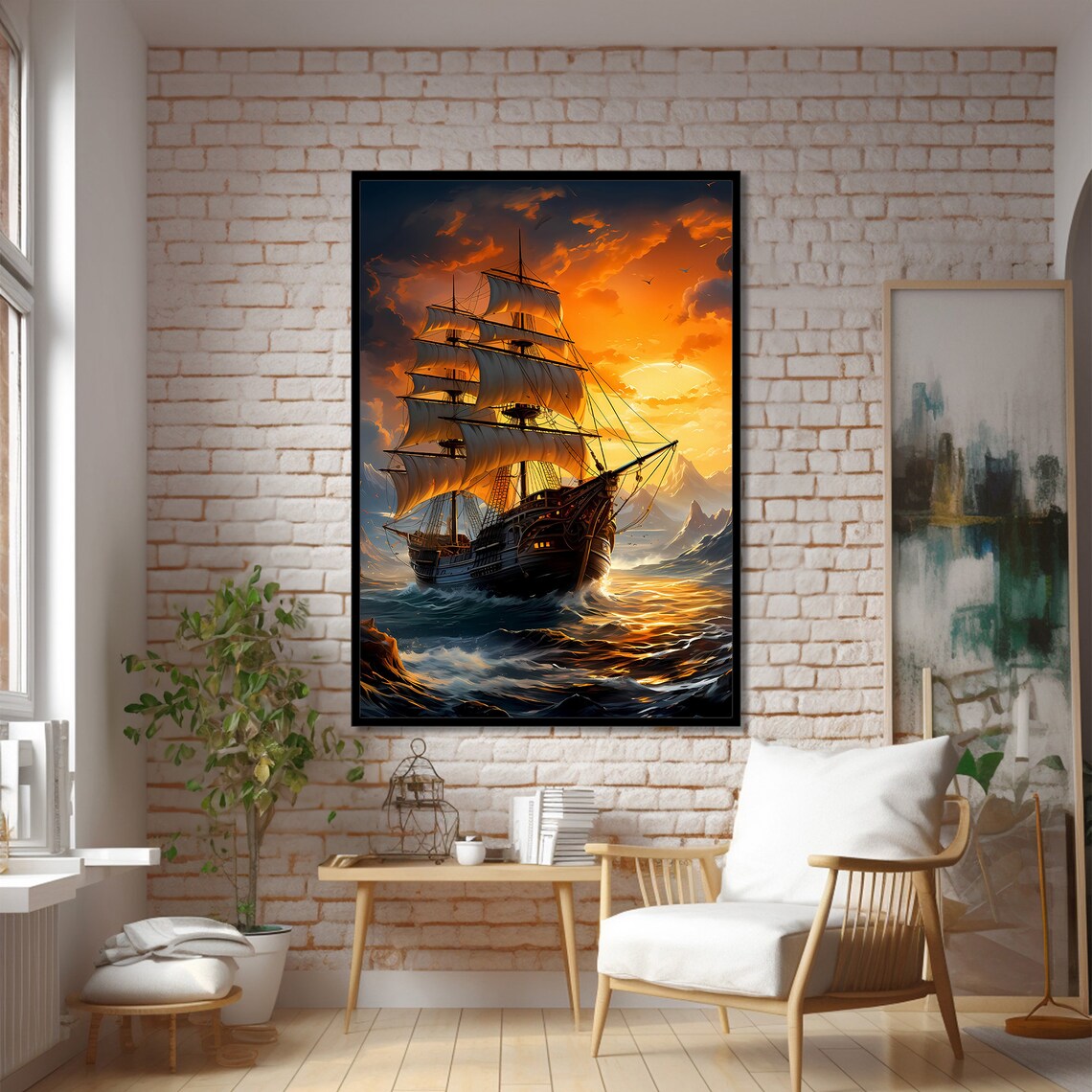 Majestic Tall Ship At Sunset, Nautical Art Print - Image 2