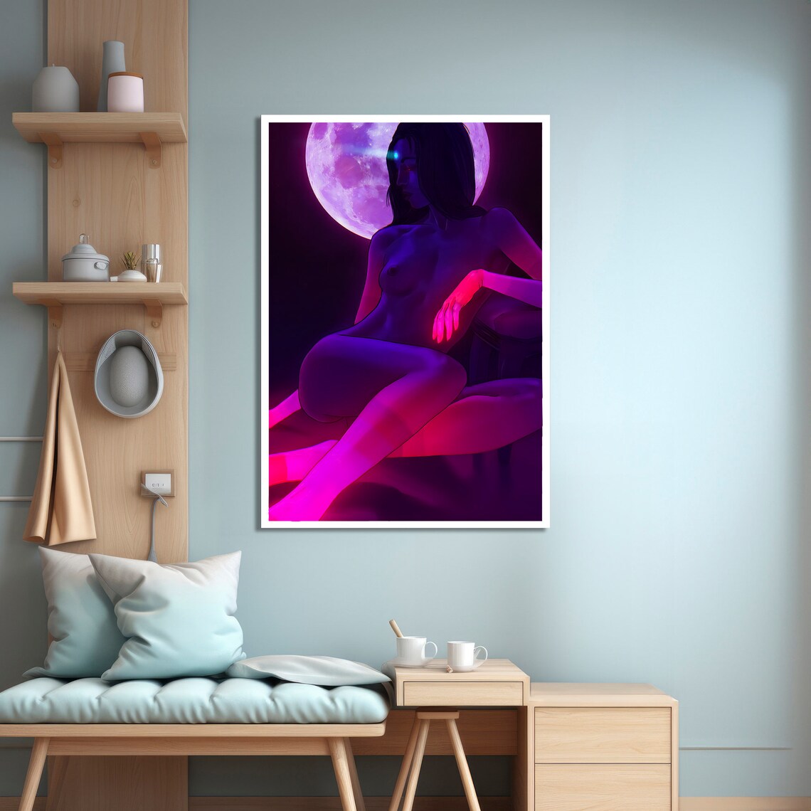 Captivating Erotic Painting, Minimalist Embrace - Image 4