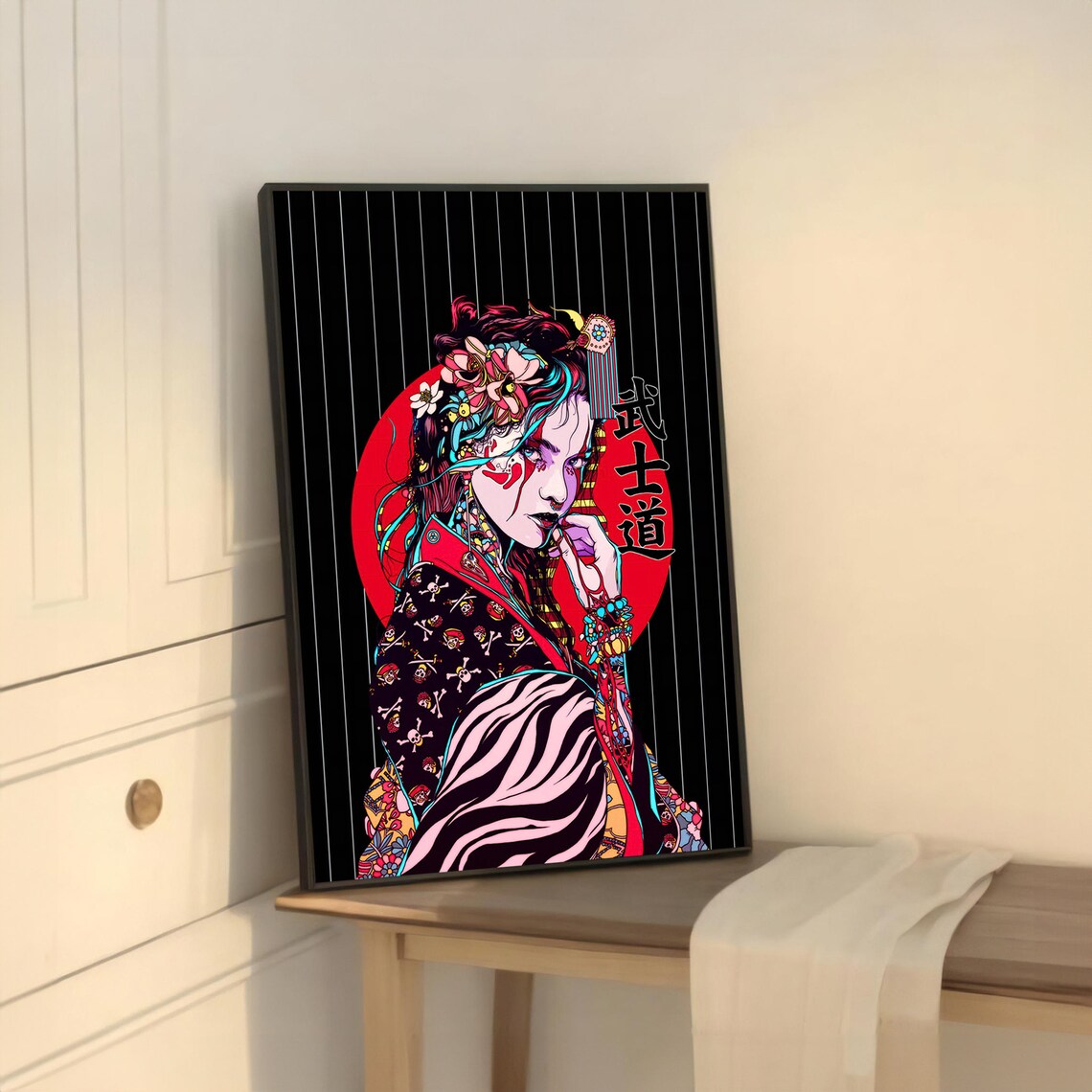 Women Samurai Portrait, Floral Accents Art Print - Image 5