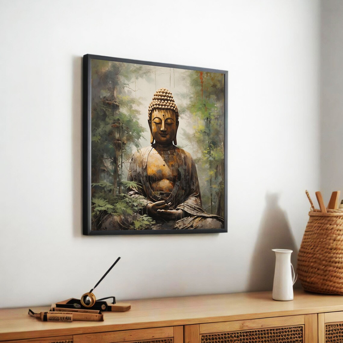 Serene Buddha in Forest, Tranquil Meditation Art - Image 5