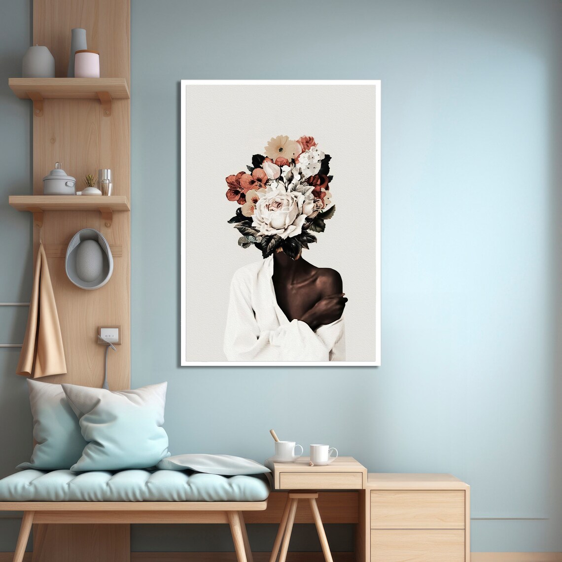 Elegant African Woman Portrait, Floral Headpiece Art - Image 4