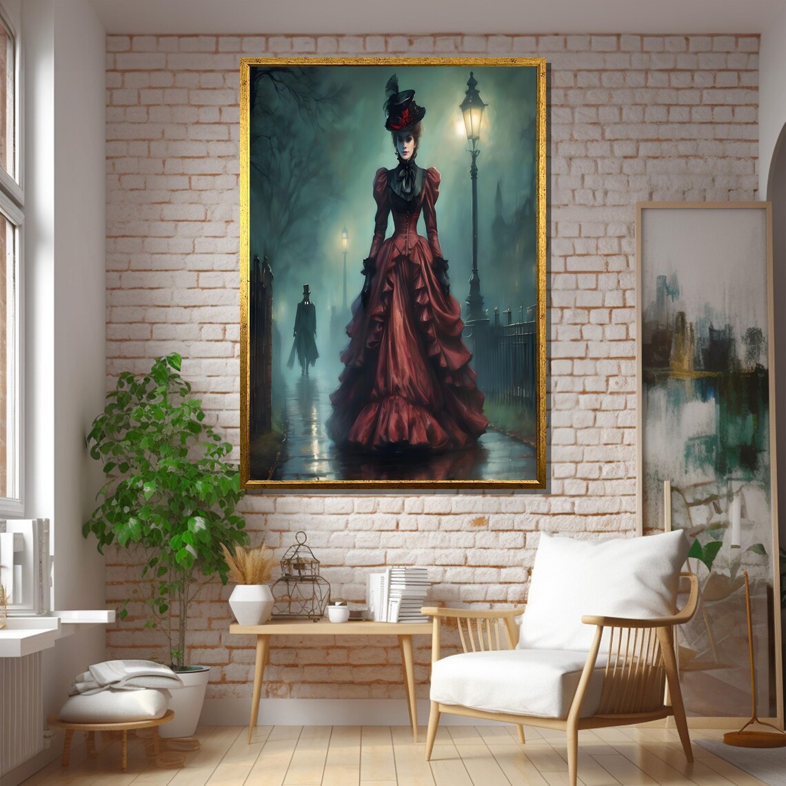 Gothic Victorian Lady In Red Dress, Bedroom Decor - Image 5