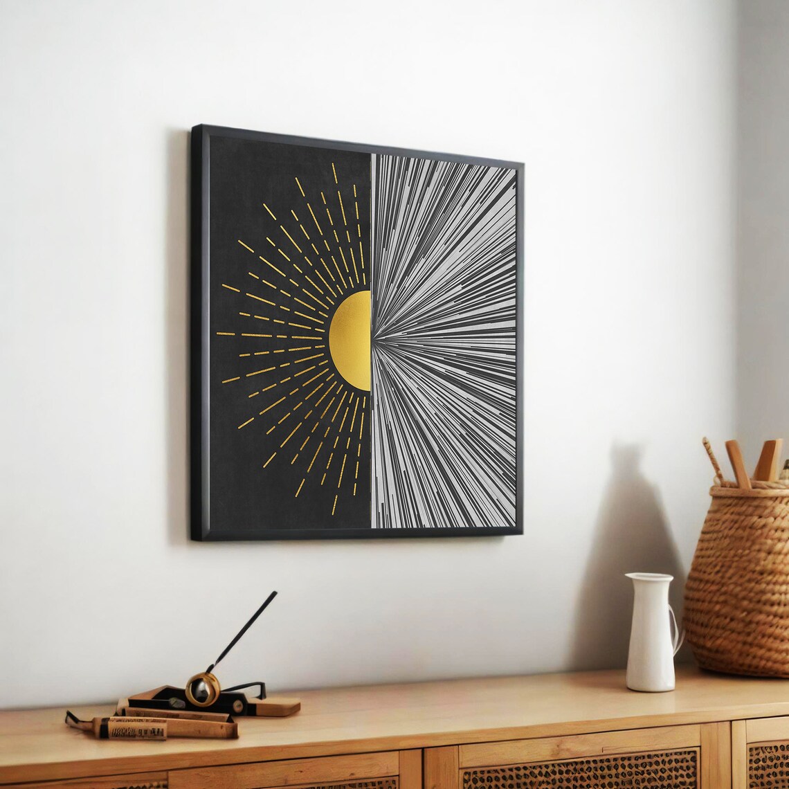 Modern Sun And Lines Painting, Abstract Geometric Decor - Image 5