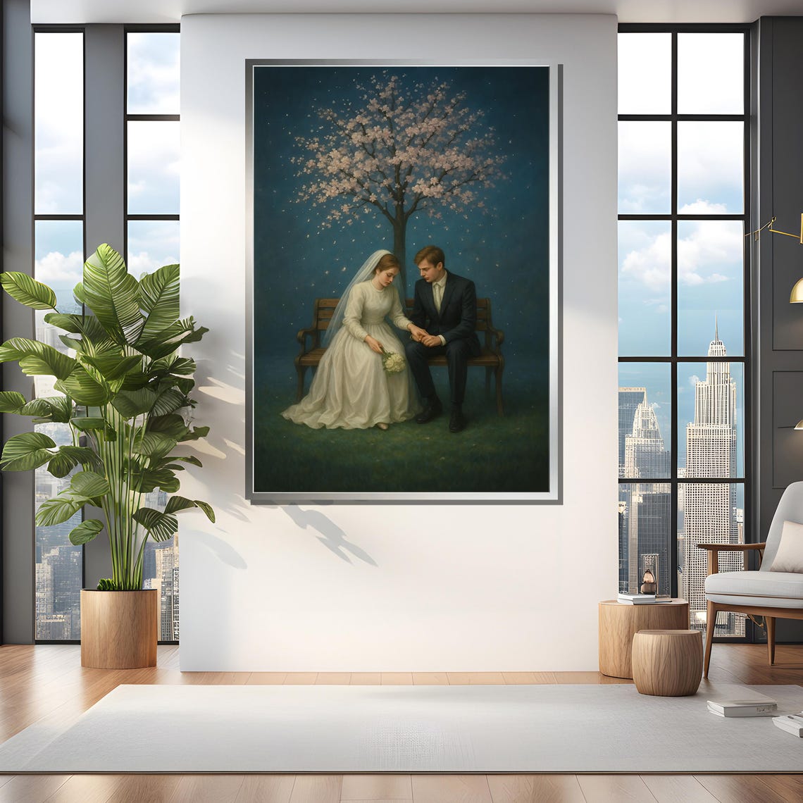 Bride And Groom Under Blossom Tree Framed Or Unframed Art Print For Romantic Bedroom Or Wedding Wall Decor - Image 4