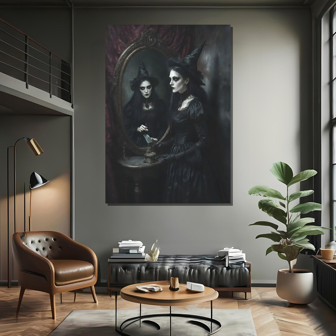 Dark Gothic Witch At Mirror Art Print - Image 2