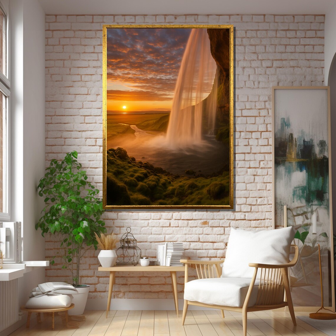 Sunset Waterfall View, Behind the Falls Art Print - Image 5