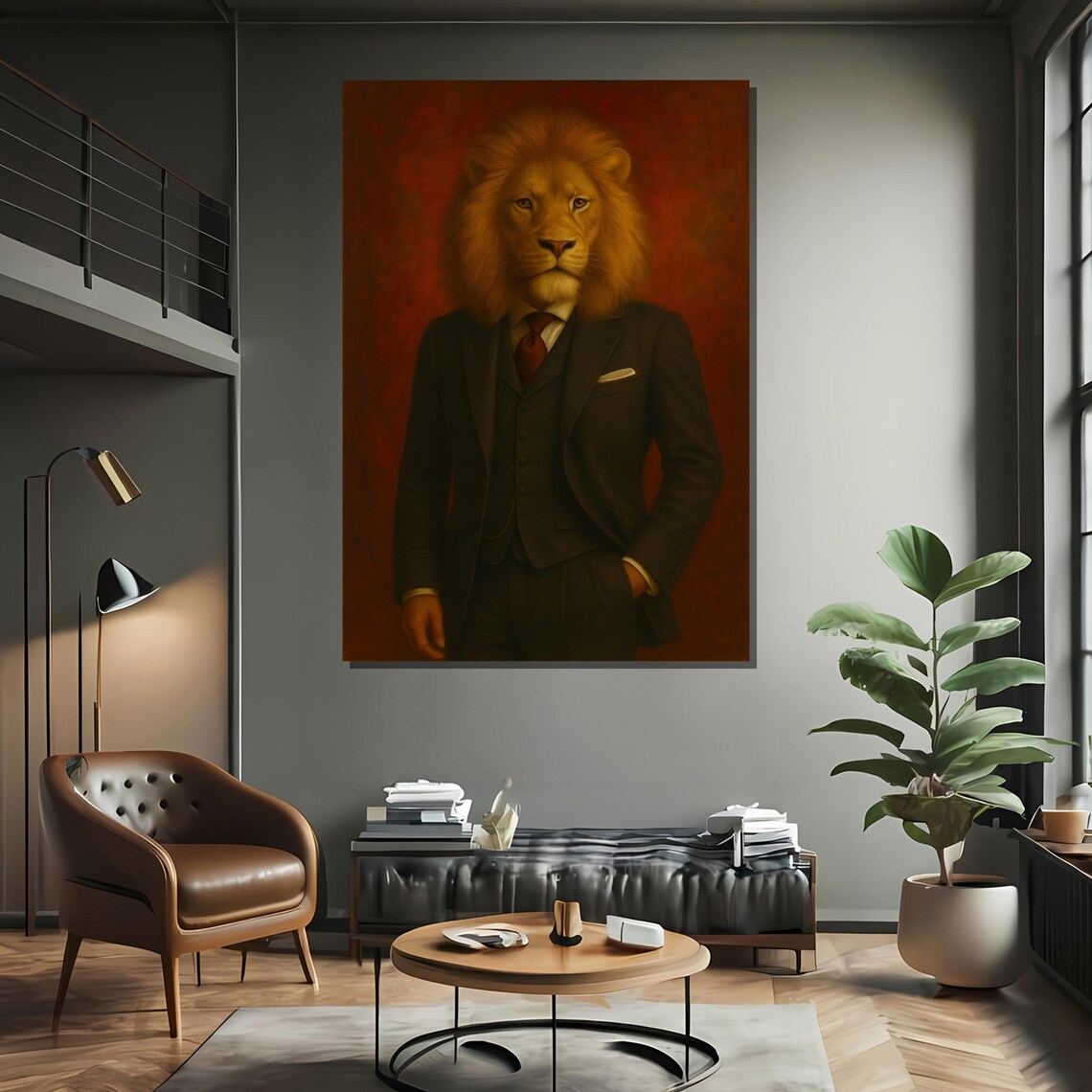 Sophisticated Lion In Business Suit, Office Wall Art - Image 2