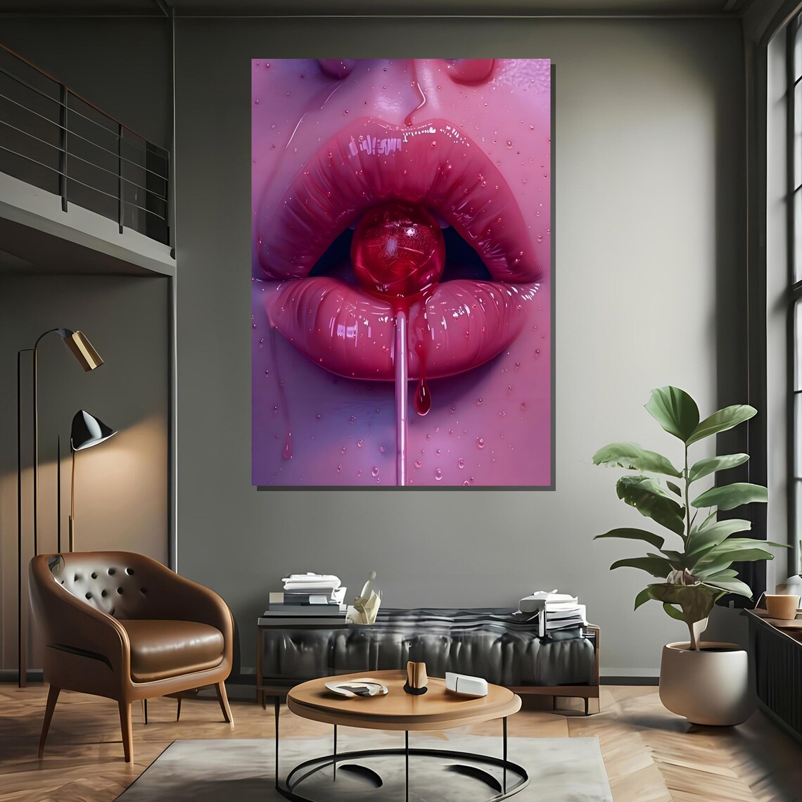 Bold Pink Lips With Lollipop, Bedroom Decor - Image 2