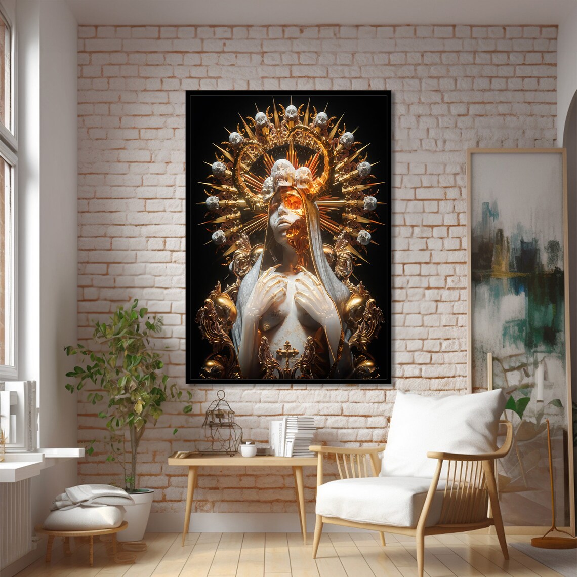 Divine Golden Lady, Surreal Luxury Art Print - Image 2