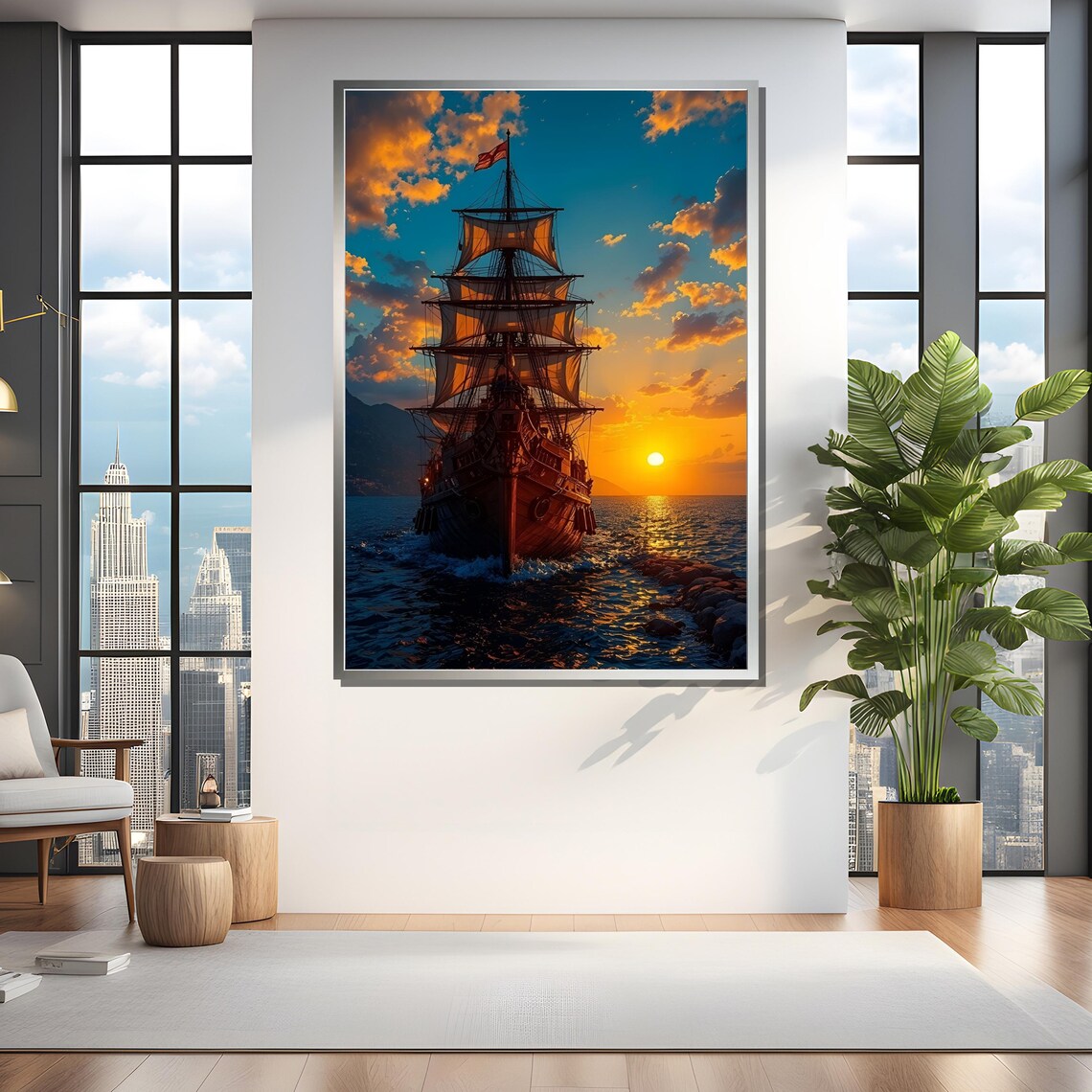 Majestic Pirate Ship At Sunset Art Print - Image 4