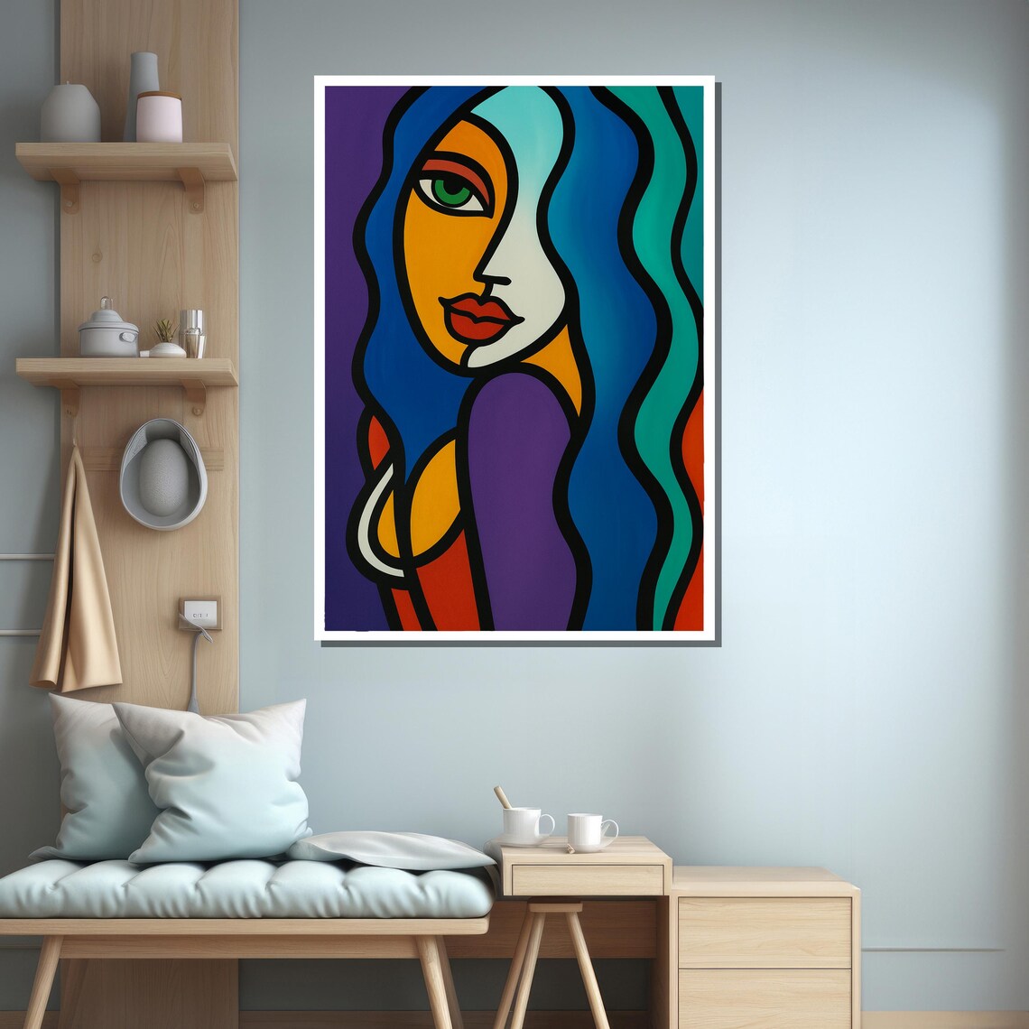 Colorful Abstract Woman With Blue Hair Art Print - Image 3