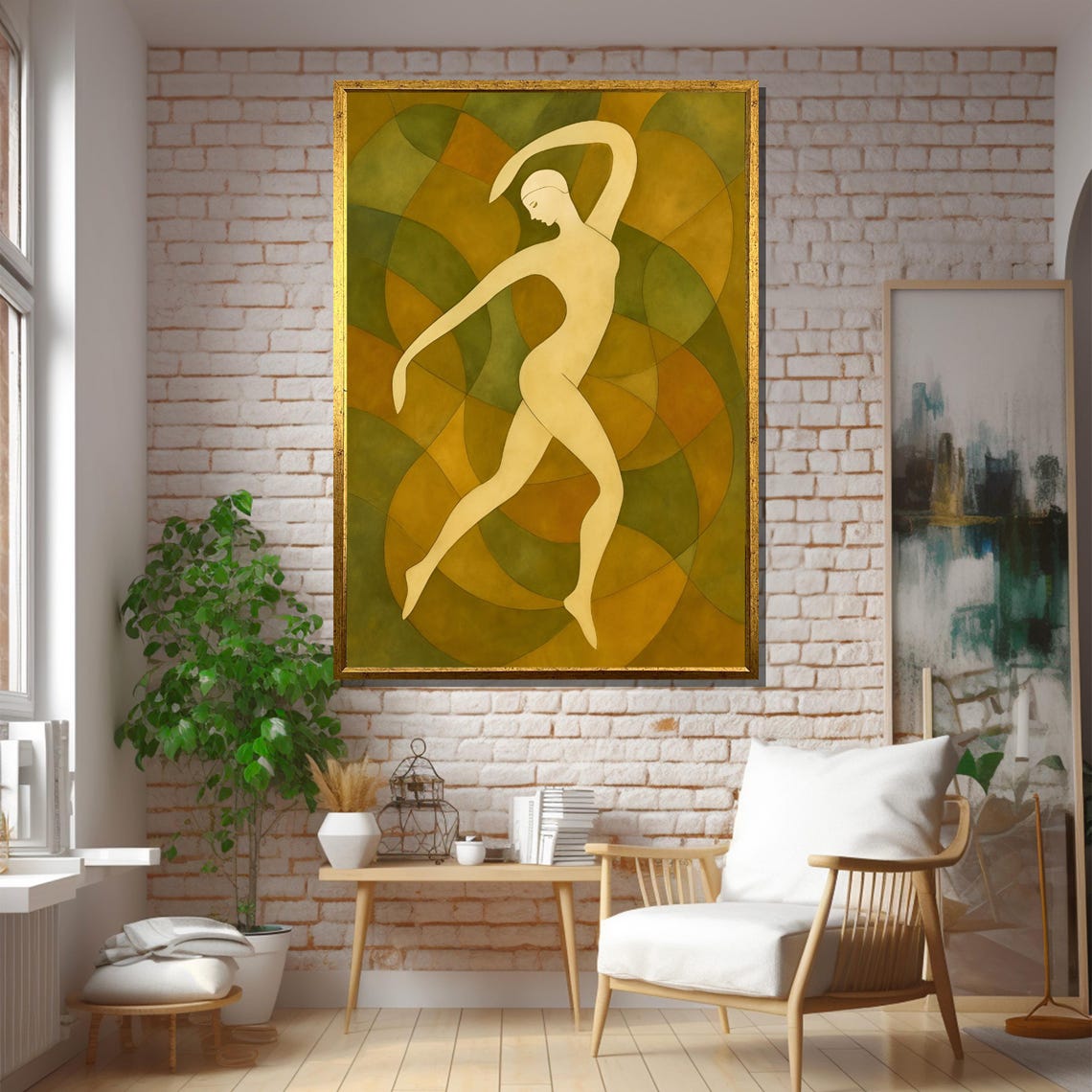 Abstract Dancing Figure In Geometric Green Tones Framed Or Unframed Art Print For Stylish Office Wall Decor - Image 5