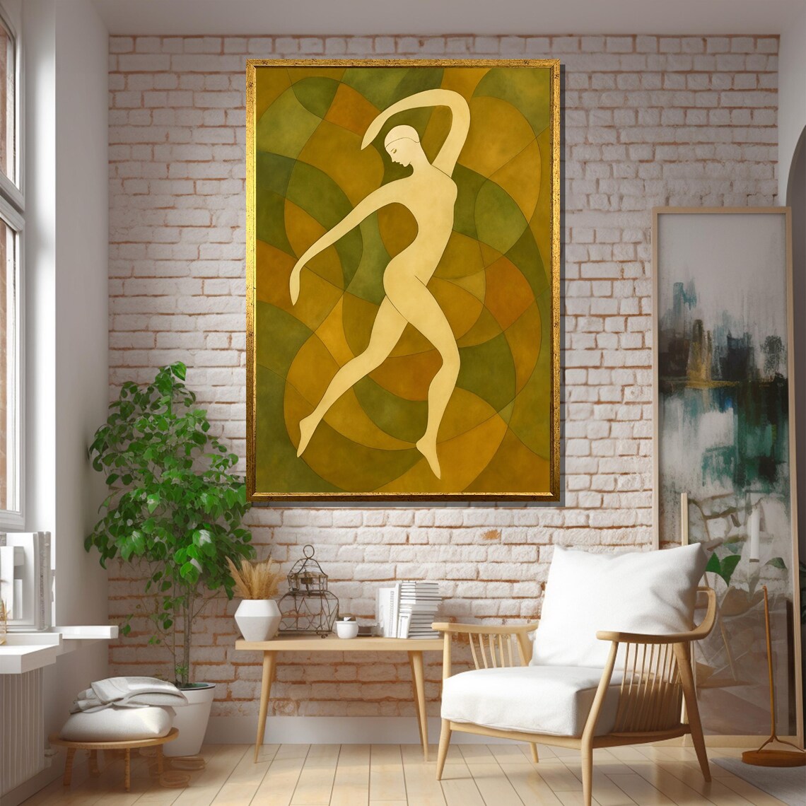 Abstract Dancing Figure in Geometric Green Tones Painting Poster - Image 5