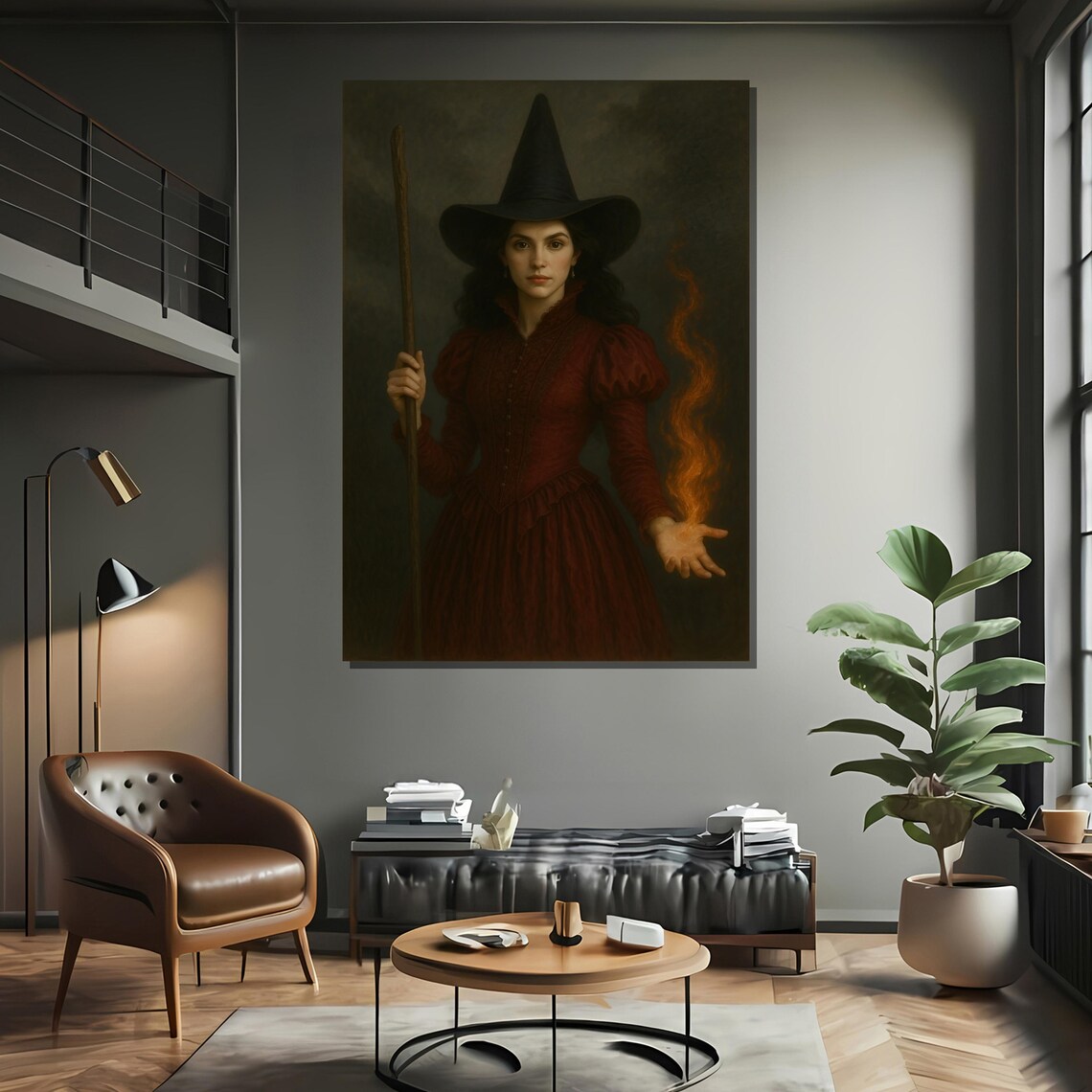 Mystic Witch With Fire Magic, Gothic Bedroom Decor - Image 2
