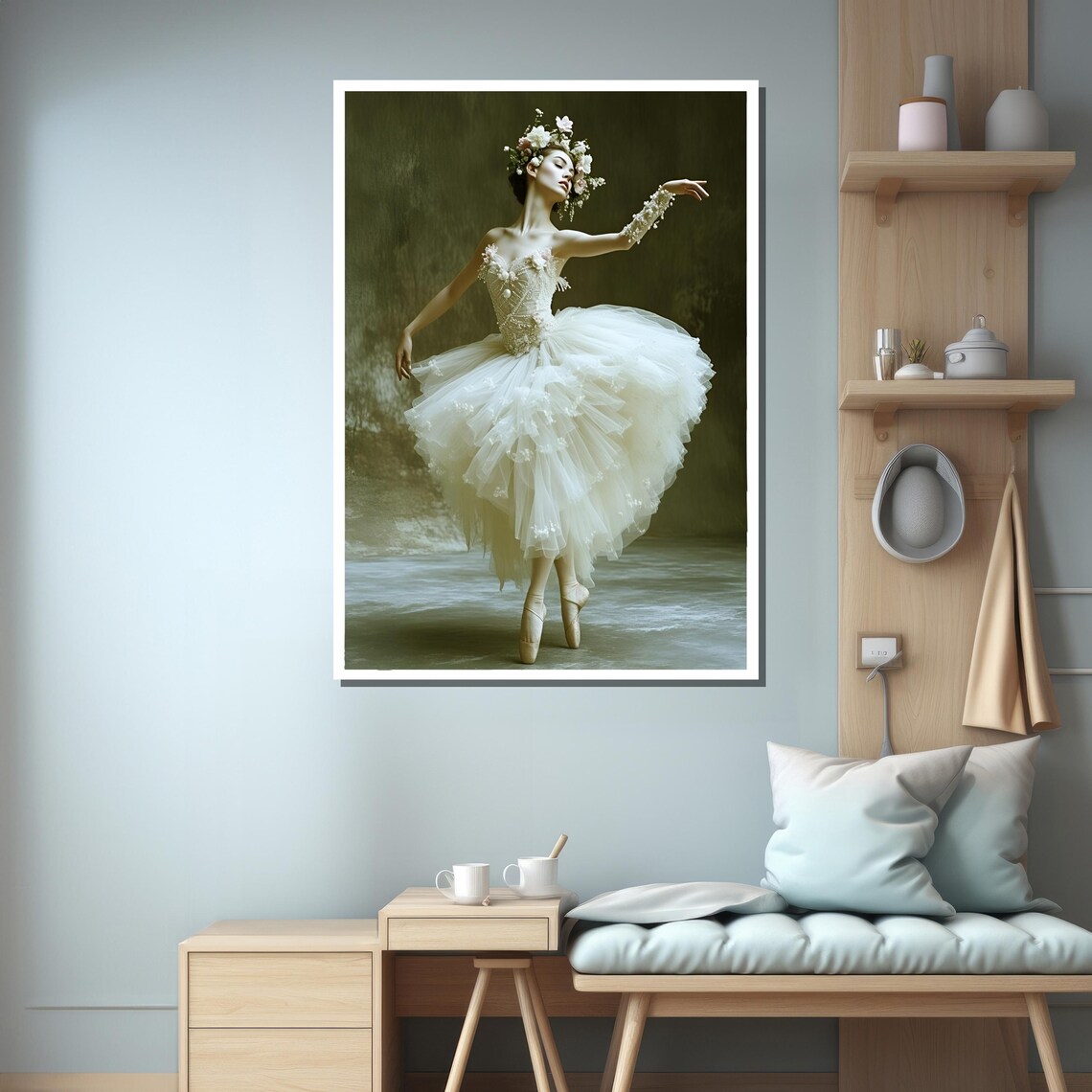 Ballerina in White Tulle Dress with Floral Crown Dance Art Poster - Image 3