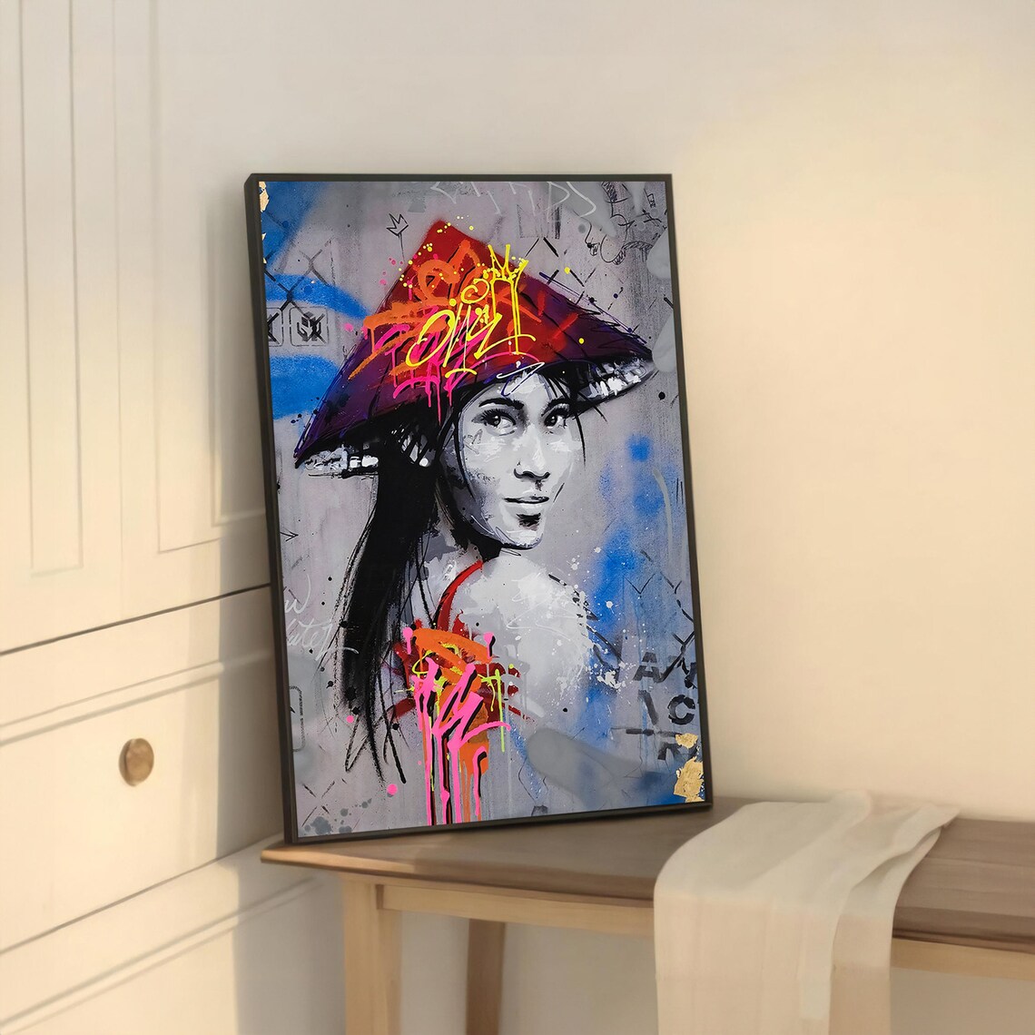 Urban Elegance Graffiti Painting, Asian Woman Portrait - Image 5