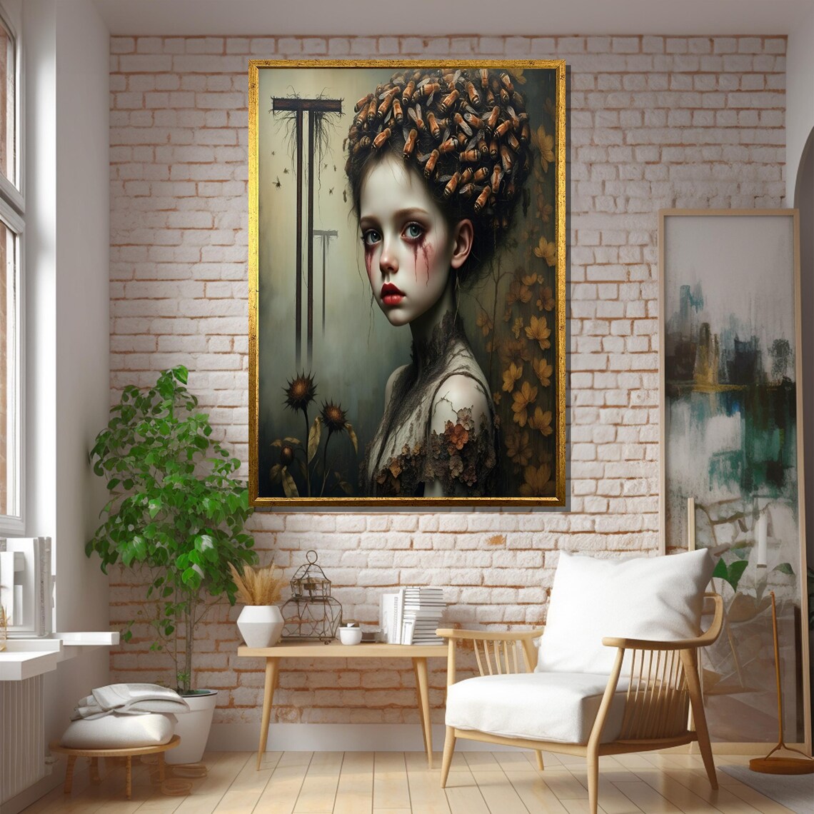 Gothic Girl With Dried Flowers And Tears Art Print - Image 5