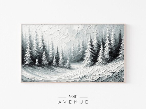 Winter Painting Frame Tv Art Snowy Moody Forest Landscape Christmas Frame Tv Art For Tv