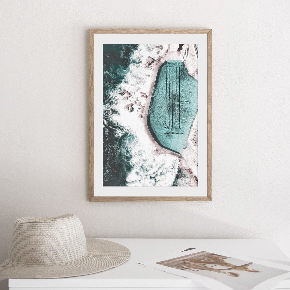 Ocean Rock Pool Turquoise Water Crashing Waves Aerial Coast Print - Image 2