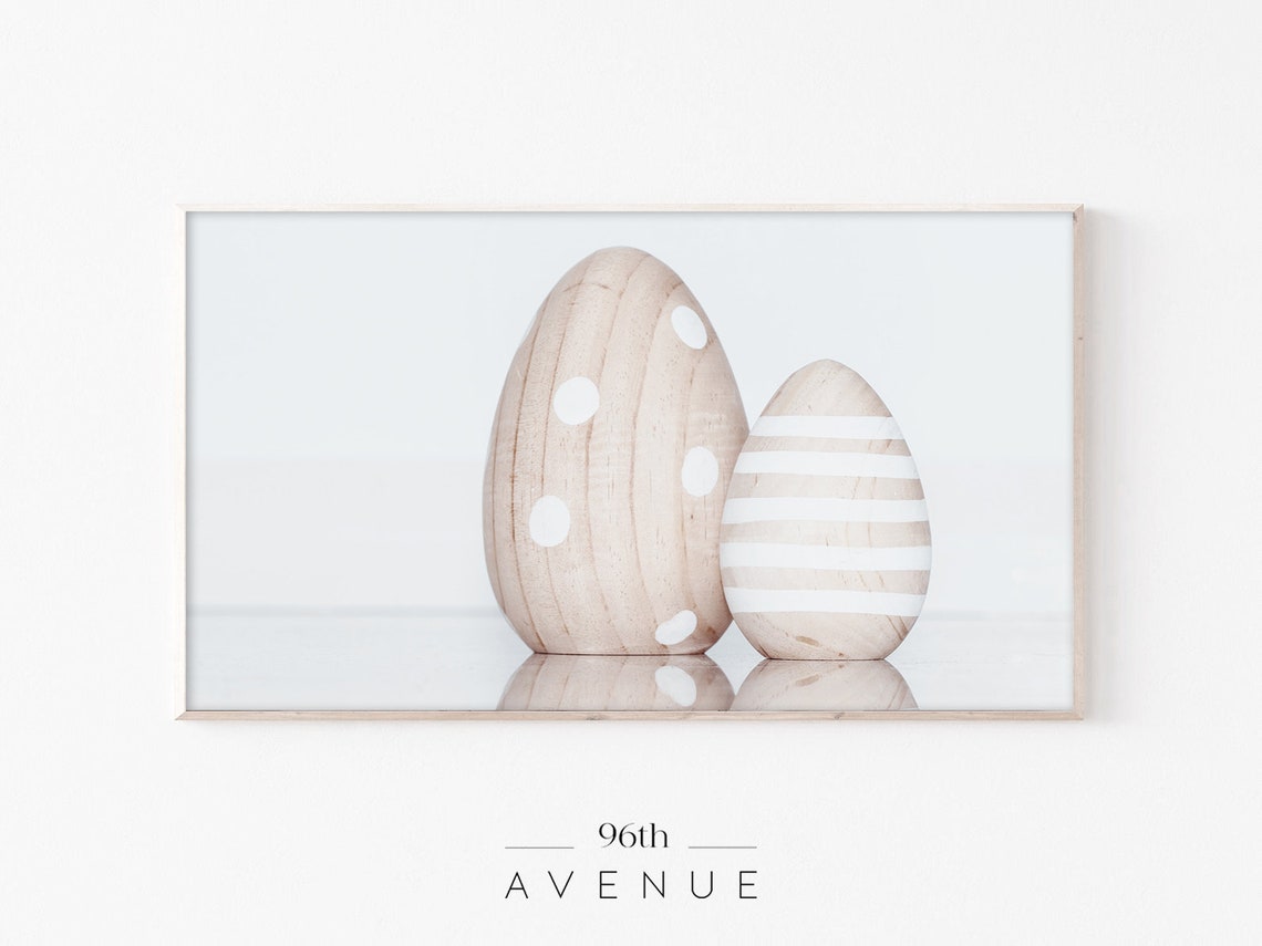 Neutral Wooden Easter Eggs Dotted Striped Minimalist Photo Wall Poster